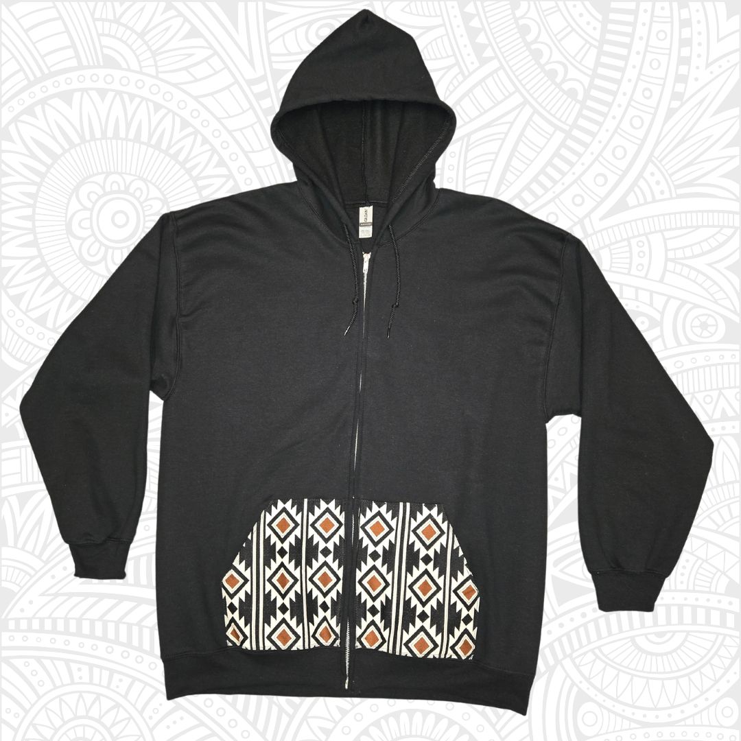 B&W Geometric Zip Up Hoodie