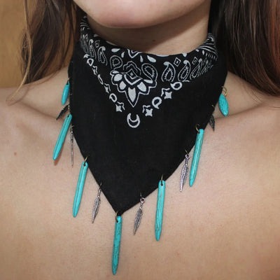 Feather & Turquoise Beaded Bandana