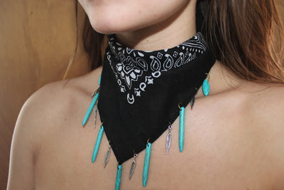 Feather & Turquoise Beaded Bandana